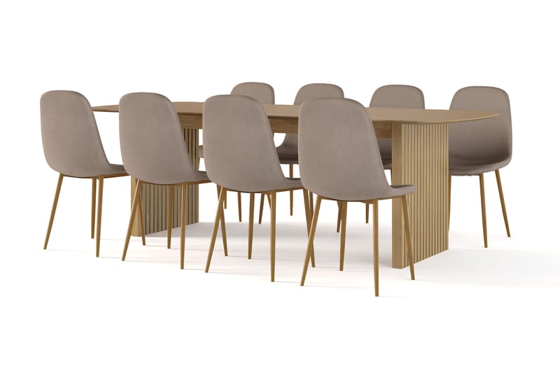 Richeto Spisebord 240 cm eik + 8 stk Naira stol brun med eikeben, Natur/Brun