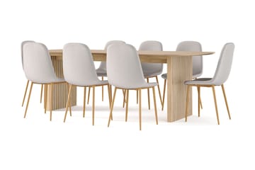 Richeto Spisebord 240 cm eik + 8 stk Naira stol grå med eikeben - Natur/Grå - Møbler - Bord - Spisegruppe