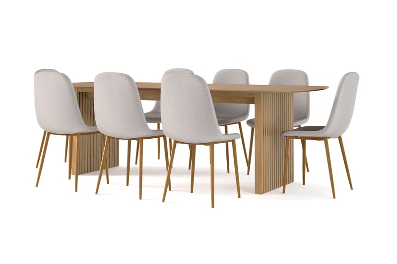 Richeto Spisebord 240 cm eik + 8 stk Naira stol grå med eikeben - Natur/Grå - Møbler - Bord - Spisegruppe