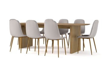 Richeto Spisebord 240 cm eik + 8 stk Naira stol grå med eikeben - Natur/Grå - Møbler - Bord - Spisegruppe
