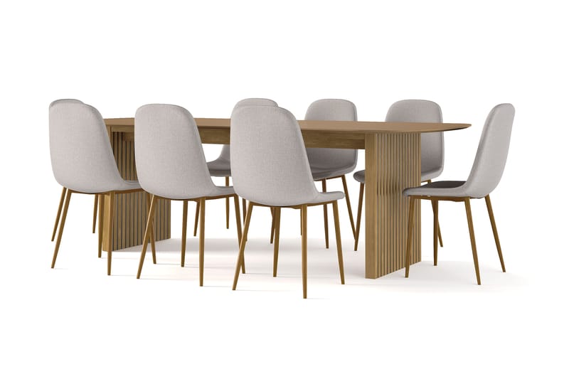 Richeto Spisebord 240 cm eik + 8 stk Naira stol grå med eikeben, Natur/Grå