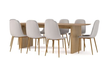 Richeto Spisebord 240 cm eik + 8 stk Nibe stol grå med eikeben - Natur/Grå - Møbler - Bord - Spisegruppe