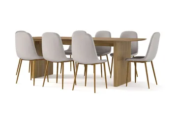 Richeto spisebord 240 cm eik + 8 stk. Nibe stol grå med eikeben - Natur/grå - Møbler - Bord - Spisegruppe