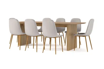 Richeto spisebord 240 cm eik + 8 stk. Nibe stol grå med eikeben - Natur/grå - Møbler - Bord - Spisegruppe