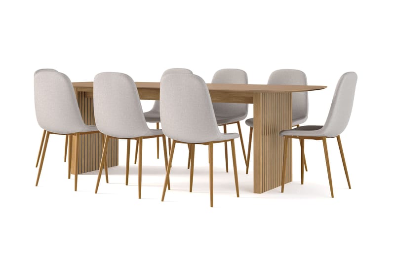 Richeto spisebord 240 cm eik + 8 stk. Nibe stol grå med eikeben - Natur/grå - Møbler - Bord - Spisegruppe