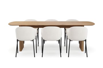 Richeto Spisebord 240 cm med 6 Filip Spisestoler - Naturlig finish / Hvit Bouclé - Møbler - Bord - Spisegruppe