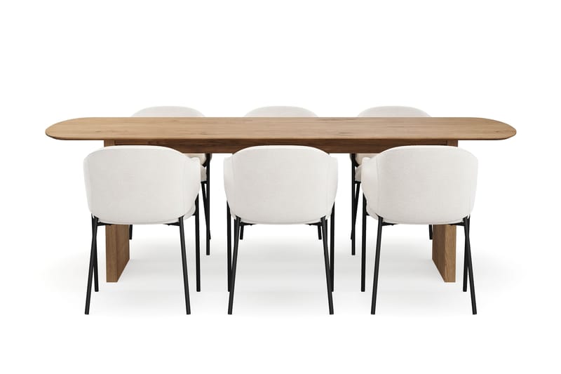 Richeto Spisebord 240 cm med 6 Filip Spisestoler - Naturlig finish / Hvit Bouclé - Møbler - Bord - Spisegruppe