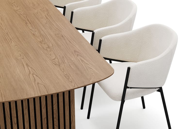 Richeto Spisebord 240 cm med 6 Filip Spisestoler - Naturlig finish / Hvit Bouclé - Møbler - Bord - Spisegruppe