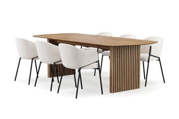 Richeto Spisebord 240 cm med 6 Filip Spisestoler - Naturlig finish / Hvit Bouclé - Møbler - Bord - Spisegruppe