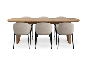 Richeto Spisebord 240 cm med 6 Filip Spisestoler - Naturlig finish / Taupe Bouclé - Møbler - Bord - Spisegruppe