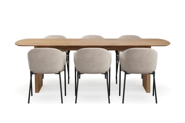Richeto Spisebord 240 cm med 6 Filip Spisestoler - Naturlig finish / Taupe Bouclé - Møbler - Bord - Spisegruppe