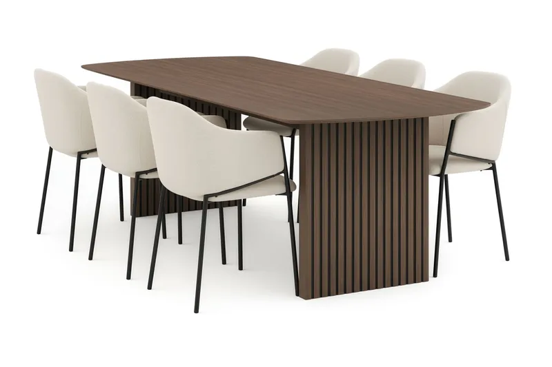 Richeto Spisebord 240 cm med 6 Filip Spisestoler, Røkt eik / Hvit Bouclé