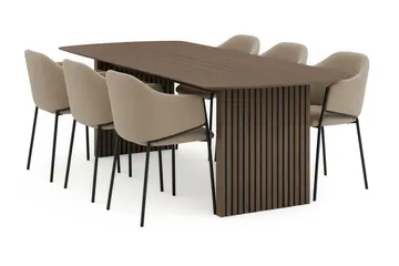 Richeto Spisebord 240 cm med 6 Filip Spisestoler - Røkt eik / Taupe Bouclé - Møbler - Bord - Spisegruppe