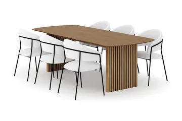 Richeto Spisebord 240 cm med 6 Karol Spisestoler - Naturlig finish / Hvit Bouclé - Møbler - Bord - Spisegruppe