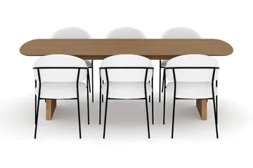 Richeto Spisebord 240 cm med 6 Karol Spisestoler - Naturlig finish / Hvit Bouclé - Møbler - Bord - Spisegruppe