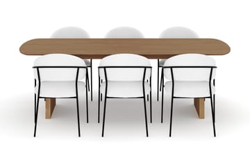 Richeto Spisebord 240 cm med 6 Karol Spisestoler - Naturlig finish / Hvit Bouclé - Møbler - Bord - Spisegruppe