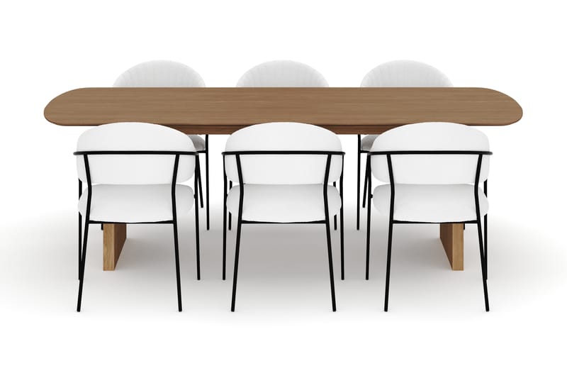 Richeto Spisebord 240 cm med 6 Karol Spisestoler - Naturlig finish / Hvit Bouclé - Møbler - Bord - Spisegruppe