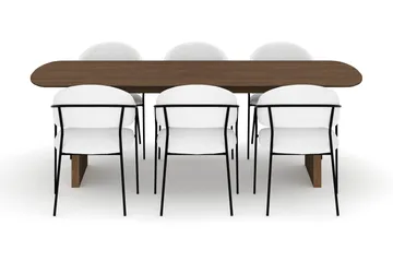 Richeto Spisebord 240 cm med 6 Karol Spisestoler - Røkt eik / Hvit Bouclé - Møbler - Bord - Spisegruppe