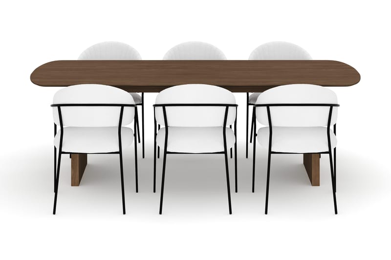 Richeto Spisebord 240 cm med 6 Karol Spisestoler - Røkt eik / Hvit Bouclé - Møbler - Bord - Spisegruppe