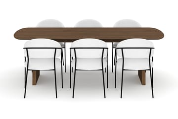 Richeto Spisebord 240 cm med 6 Karol Spisestoler - Røkt eik / Hvit Bouclé - Møbler - Bord - Spisegruppe