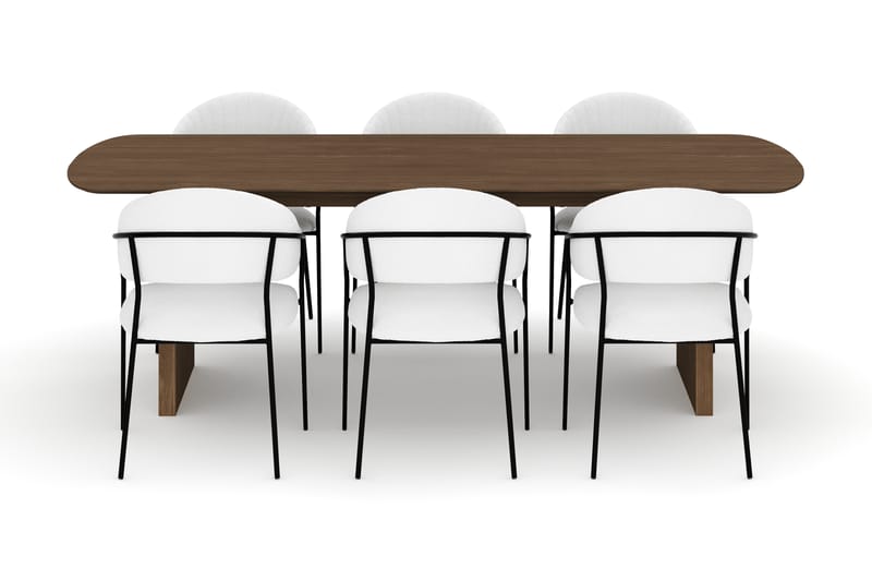 Richeto Spisebord 240 cm med 6 Karol Spisestoler - Røkt eik / Hvit Bouclé - Møbler - Bord - Spisegruppe