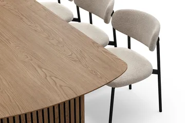 Richeto Spisebord 240 cm med 6 Lucy Spisestoler - Naturlig finish / Greige Bouclé / Metallben Svart - Møbler - Bord - Spisegruppe