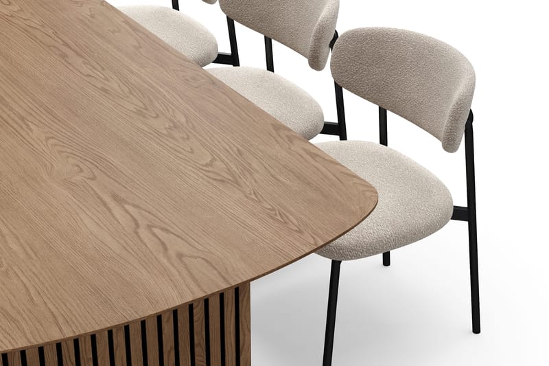 Richeto Spisebord 240 cm med 6 Lucy Spisestoler - Naturlig finish / Greige Bouclé / Metallben Svart - Møbler - Bord - Spisegruppe