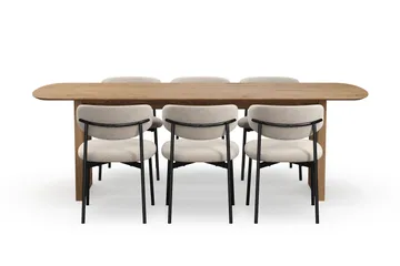 Richeto Spisebord 240 cm med 6 Lucy Spisestoler - Naturlig finish / Greige Bouclé / Metallben Svart - Møbler - Bord - Spisegruppe