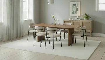 Richeto Spisebord 240 cm med 6 Lucy Spisestoler - Naturlig finish / Greige Bouclé / Metallben Svart - Møbler - Bord - Spisegruppe