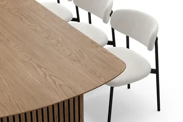 Richeto Spisebord 240 cm med 6 Lucy Spisestoler - Naturlig finish / Hvit Bouclé / Metallben Svart - Møbler - Bord - Spisegruppe