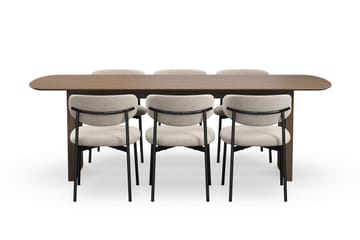 Richeto Spisebord 240 cm med 6 Lucy Spisestoler - Røkt eik / Greige Bouclé - Møbler - Bord - Spisegruppe