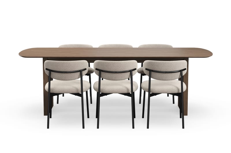 Richeto Spisebord 240 cm med 6 Lucy Spisestoler - Røkt eik / Greige Bouclé - Møbler - Bord - Spisegruppe
