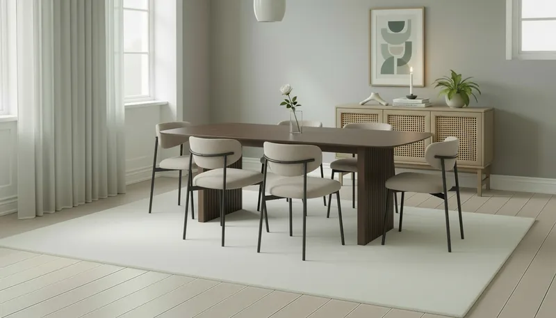 Richeto Spisebord 240 cm med 6 Lucy Spisestoler - Røkt eik / Greige Bouclé - Møbler - Bord - Spisegruppe