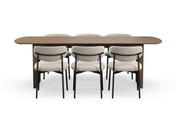 Richeto spisebord 240 cm med 6 Lucy spisestoler - Røkt eik / Greige bouclé - Møbler - Bord - Spisegruppe