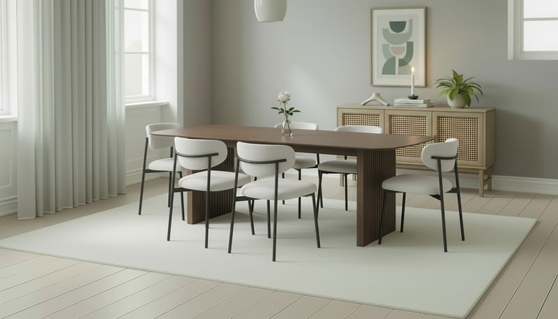 Richeto Spisebord 240 cm med 6 Lucy Spisestoler - Røkt eik / Hvit Bouclé - Møbler - Bord - Spisegruppe