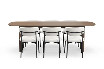 Richeto Spisebord 240 cm med 6 Lucy Spisestoler - Røkt eik / Hvit Bouclé - Møbler - Bord - Spisegruppe