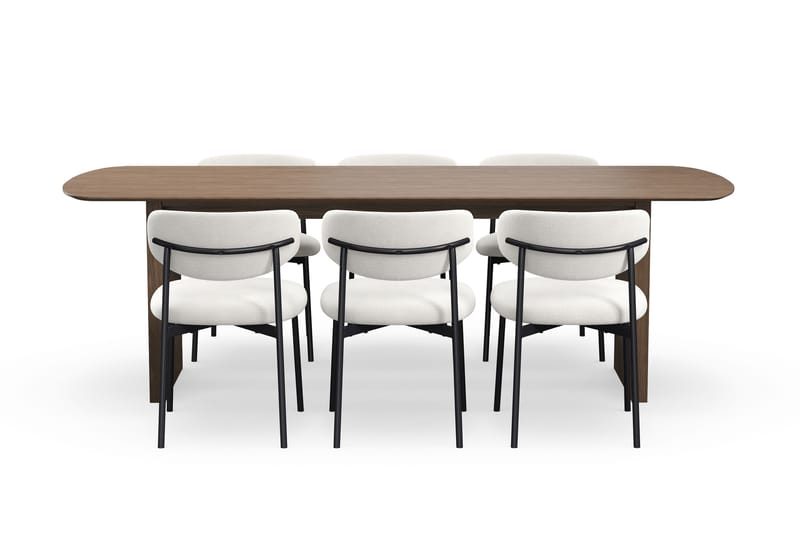 Richeto spisebord 240 cm med 6 Lucy spisestoler - Røkt eik / hvit bouclé - Møbler - Bord - Spisegruppe