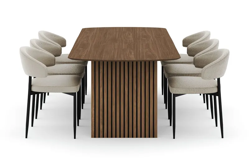 Richeto spisebord 240 cm med 6 Sawako stoler - Røkt eik - Møbler - Bord - Spisegruppe