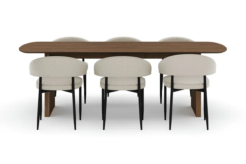 Richeto spisebord 240 cm med 6 Sawako stoler - Røkt eik - Møbler - Bord - Spisegruppe