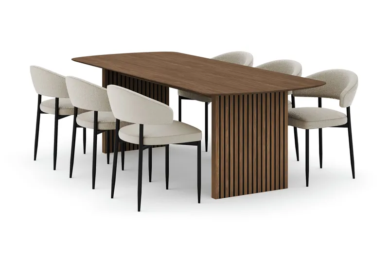 Richeto spisebord 240 cm med 6 Sawako stoler, Røkt eik