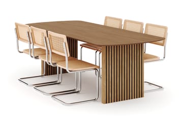 Richeto Spisebord 240 cm med 6 stk Build Matstkolar - Naturlig finish - Møbler - Bord - Spisegruppe