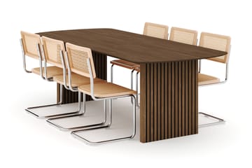 Richeto Spisebord 240 cm med 6 stk Build Matstkolar - Røyket Eik - Møbler - Bord - Spisegruppe