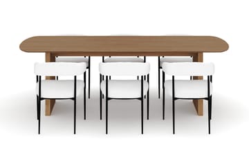 Richeto Spisebord 240 cm med 6 Velma Spisestoler - Naturlig finish / Hvit Bouclé - Møbler - Bord - Spisegruppe