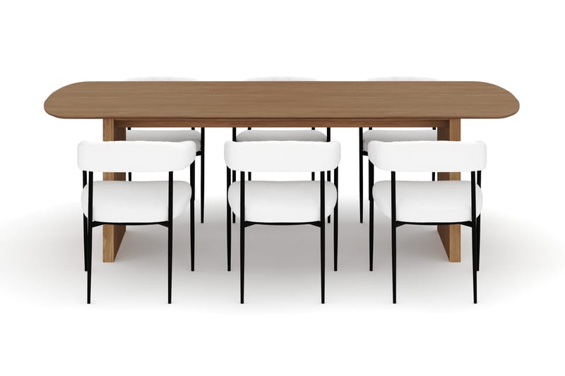 Richeto Spisebord 240 cm med 6 Velma Spisestoler - Naturlig finish / Hvit Bouclé - Møbler - Bord - Spisegruppe