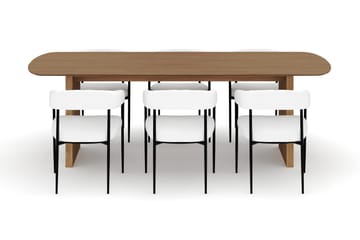 Richeto Spisebord 240 cm med 6 Velma Spisestoler - Naturlig finish / Hvit Bouclé - Møbler - Bord - Spisegruppe