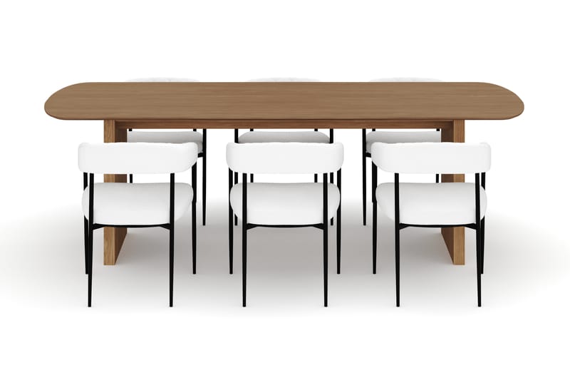 Richeto Spisebord 240 cm med 6 Velma Spisestoler - Naturlig finish / Hvit Bouclé - Møbler - Bord - Spisegruppe