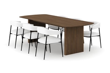 Richeto Spisebord 240 cm med 6 Velma Spisestoler - Røkt eik / Hvit Bouclé - Møbler - Bord - Spisegruppe