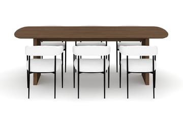 Richeto Spisebord 240 cm med 6 Velma Spisestoler - Røkt eik / Hvit Bouclé - Møbler - Bord - Spisegruppe
