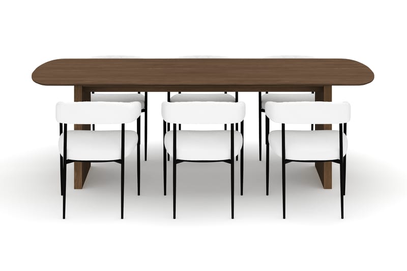 Richeto Spisebord 240 cm med 6 Velma Spisestoler - Røkt eik / Hvit Bouclé - Møbler - Bord - Spisegruppe