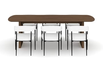 Richeto Spisebord 240 cm med 6 Velma Spisestoler - Røkt eik / Hvit Bouclé - Møbler - Bord - Spisegruppe